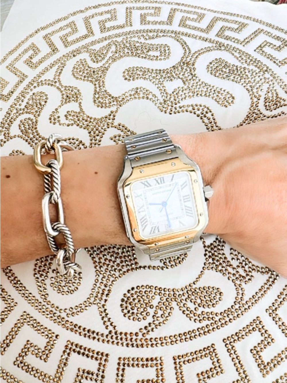 Two-Tone Square Face Bracelet Watch - Silver & Gold Santos - NWT